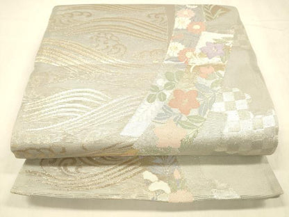平和屋着物＊夏物　六通柄袋帯　流水短冊花文　金銀糸　正絹　逸品　DABD6691cm