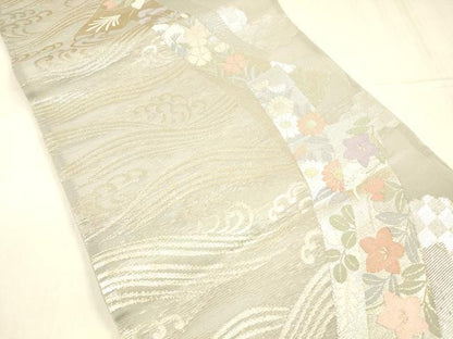 平和屋着物＊夏物　六通柄袋帯　流水短冊花文　金銀糸　正絹　逸品　DABD6691cm