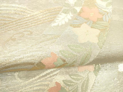 平和屋着物＊夏物　六通柄袋帯　流水短冊花文　金銀糸　正絹　逸品　DABD6691cm