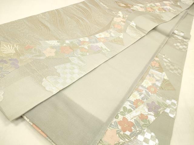 平和屋着物＊夏物　六通柄袋帯　流水短冊花文　金銀糸　正絹　逸品　DABD6691cm