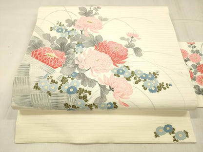 平和屋着物＊夏物 絽塩瀬 九寸名古屋帯 流水籬草花文 金彩 正絹 逸品 DABD6694cm