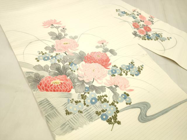平和屋着物＊夏物 絽塩瀬 九寸名古屋帯 流水籬草花文 金彩 正絹 逸品 DABD6694cm