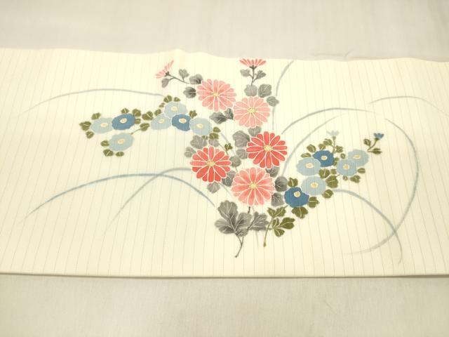 平和屋着物＊夏物 絽塩瀬 九寸名古屋帯 流水籬草花文 金彩 正絹 逸品 DABD6694cm