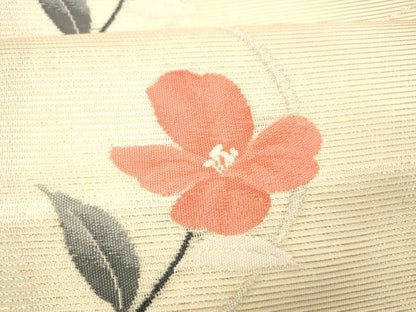 平和屋着物＊夏物 九寸名古屋帯 草花文 銀糸 正絹 逸品 DABD6697cm