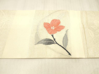 平和屋着物＊夏物 九寸名古屋帯 草花文 銀糸 正絹 逸品 DABD6697cm