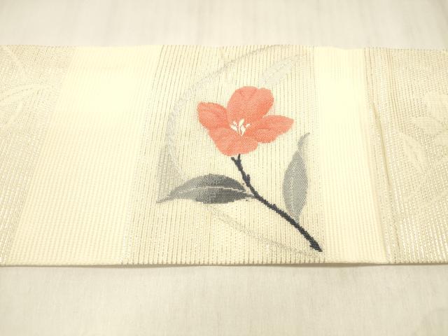平和屋着物＊夏物 九寸名古屋帯 草花文 銀糸 正絹 逸品 DABD6697cm