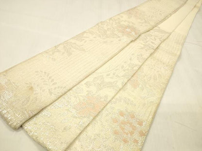 平和屋着物＊夏物　男性　角帯　草花文　銀糸　正絹　逸品　DABD6706cm