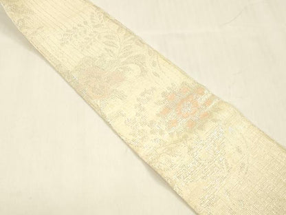 平和屋着物＊夏物　男性　角帯　草花文　銀糸　正絹　逸品　DABD6706cm