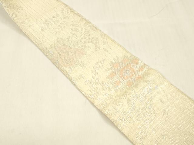 平和屋着物＊夏物　男性　角帯　草花文　銀糸　正絹　逸品　DABD6706cm