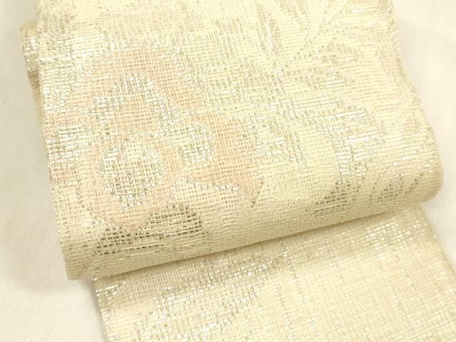 平和屋着物＊夏物　男性　角帯　草花文　銀糸　正絹　逸品　DABD6706cm
