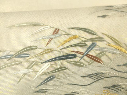 平和屋着物＊夏物 太鼓柄袋帯 駒刺繍 総刺繍 流水草葉文 金糸 引箔 正絹 逸品 DABD6709cm