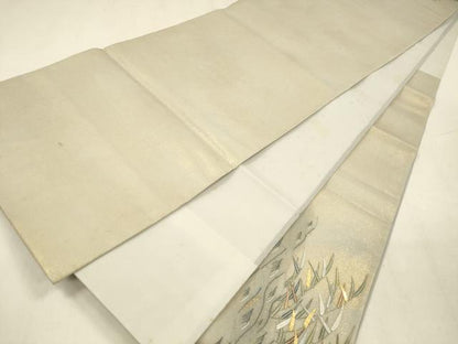 平和屋着物＊夏物 太鼓柄袋帯 駒刺繍 総刺繍 流水草葉文 金糸 引箔 正絹 逸品 DABD6709cm