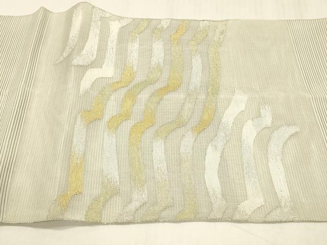 平和屋着物＊夏物　絽綴れ　太鼓柄袋帯　抽象文様　金銀糸　正絹　逸品　DABD6710cm