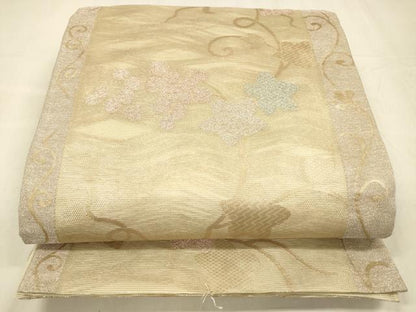 平和屋着物＊夏物 六通柄袋帯 南天蔦の葉花文 金糸 正絹 逸品 DABD6712cm
