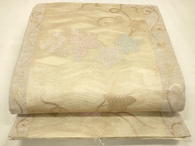 平和屋着物＊夏物 六通柄袋帯 南天蔦の葉花文 金糸 正絹 逸品 DABD6712cm