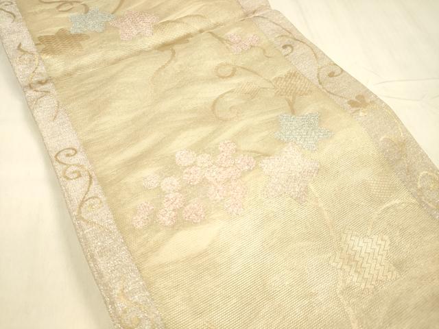 平和屋着物＊夏物 六通柄袋帯 南天蔦の葉花文 金糸 正絹 逸品 DABD6712cm