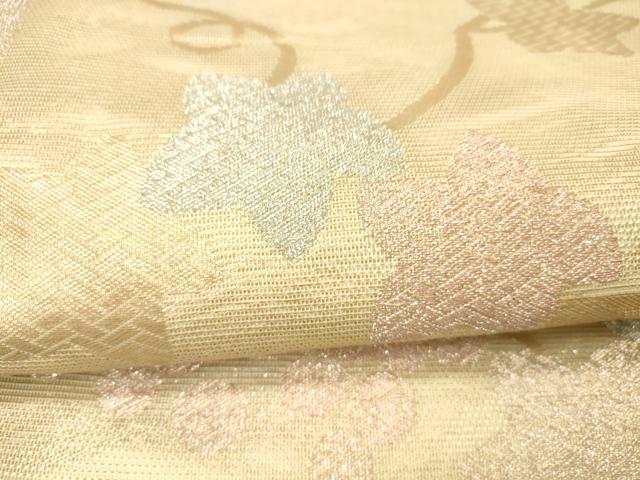 平和屋着物＊夏物 六通柄袋帯 南天蔦の葉花文 金糸 正絹 逸品 DABD6712cm