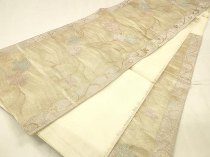 平和屋着物＊夏物 六通柄袋帯 南天蔦の葉花文 金糸 正絹 逸品 DABD6712cm