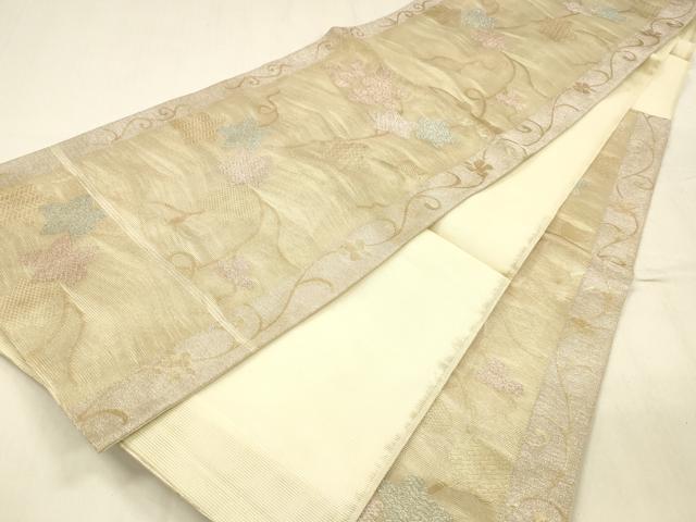 平和屋着物＊夏物 六通柄袋帯 南天蔦の葉花文 金糸 正絹 逸品 DABD6712cm