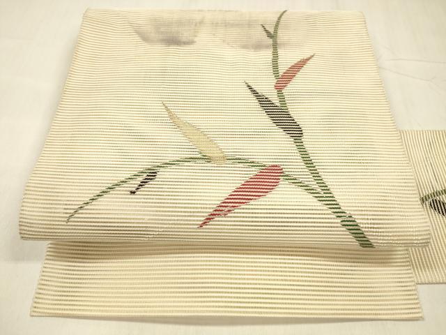 平和屋着物＊夏物　絽綴れ　八寸名古屋帯　草葉文　金糸　正絹　逸品　DABD6718cm