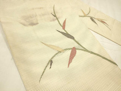 平和屋着物＊夏物　絽綴れ　八寸名古屋帯　草葉文　金糸　正絹　逸品　DABD6718cm