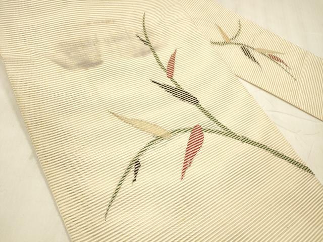 平和屋着物＊夏物　絽綴れ　八寸名古屋帯　草葉文　金糸　正絹　逸品　DABD6718cm