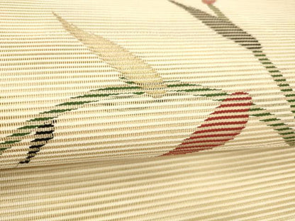 平和屋着物＊夏物　絽綴れ　八寸名古屋帯　草葉文　金糸　正絹　逸品　DABD6718cm