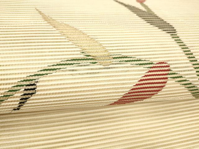 平和屋着物＊夏物　絽綴れ　八寸名古屋帯　草葉文　金糸　正絹　逸品　DABD6718cm