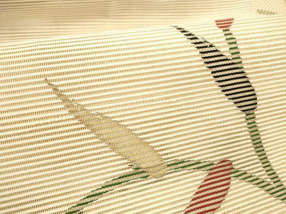 平和屋着物＊夏物　絽綴れ　八寸名古屋帯　草葉文　金糸　正絹　逸品　DABD6718cm