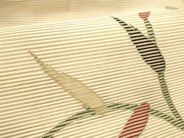 平和屋着物＊夏物　絽綴れ　八寸名古屋帯　草葉文　金糸　正絹　逸品　DABD6718cm