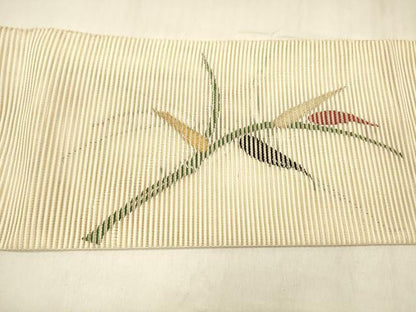 平和屋着物＊夏物　絽綴れ　八寸名古屋帯　草葉文　金糸　正絹　逸品　DABD6718cm