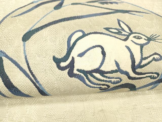 平和屋着物▽つけ帯　スリーシーズン　春夏秋　作家物　兎草葉文　銀糸　正絹　逸品　DABD6720cm