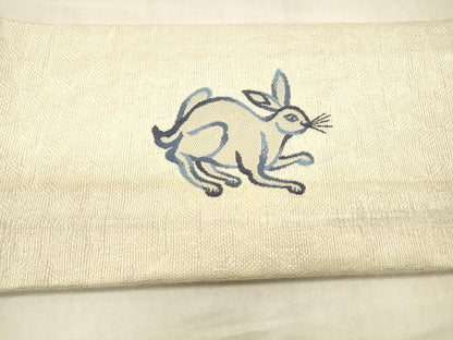 平和屋着物▽つけ帯　スリーシーズン　春夏秋　作家物　兎草葉文　銀糸　正絹　逸品　DABD6720cm