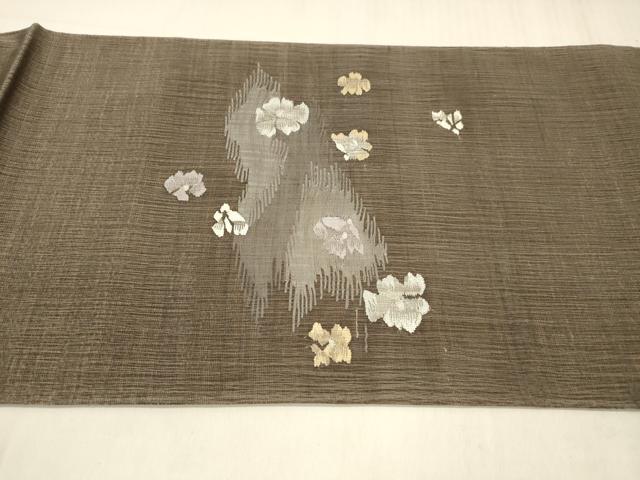平和屋着物▽太鼓柄袋帯　スリーシーズン　春夏秋　すくい織　舞花文　銀糸　正絹　逸品　DABD6721cm