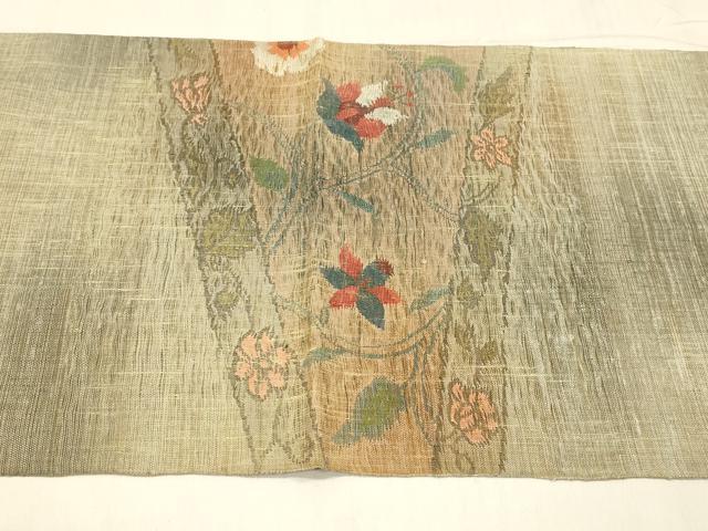 平和屋着物▽六通柄袋帯　スリーシーズン　春夏秋　すくい織　草花文　金糸　正絹　逸品　DABD6722cm