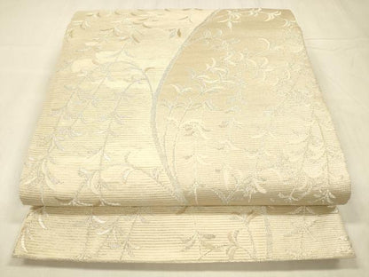 平和屋着物＊夏物 六通柄袋帯 玉すだれ 枝葉文 銀糸 正絹 逸品 DABD6723cm