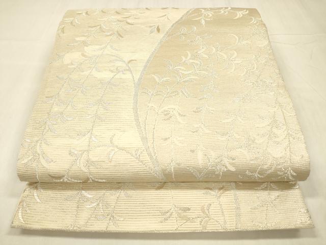 平和屋着物＊夏物 六通柄袋帯 玉すだれ 枝葉文 銀糸 正絹 逸品 DABD6723cm