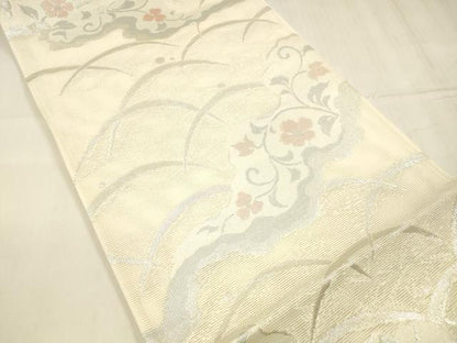 平和屋着物＊夏物 六通柄袋帯 露芝花文 銀糸 正絹 逸品 DABD6725cm