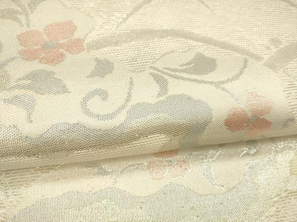 平和屋着物＊夏物 六通柄袋帯 露芝花文 銀糸 正絹 逸品 DABD6725cm