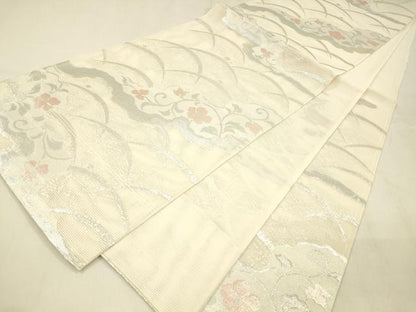 平和屋着物＊夏物 六通柄袋帯 露芝花文 銀糸 正絹 逸品 DABD6725cm