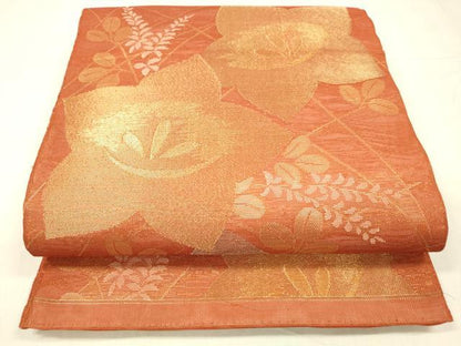 平和屋着物＊夏物 六通柄 本袋帯 草花文 金銀糸 正絹 逸品 DABD6728cm