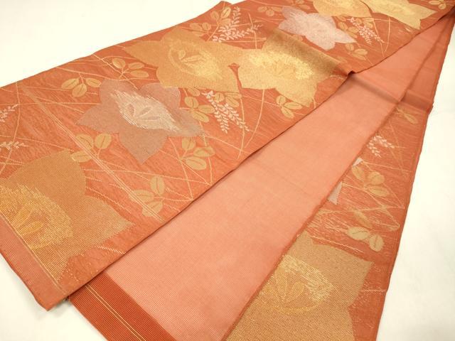 平和屋着物＊夏物 六通柄 本袋帯 草花文 金銀糸 正絹 逸品 DABD6728cm