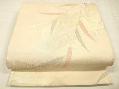 平和屋着物＊夏物 六通柄袋帯 流水渡橋草葉文 金糸 正絹 逸品 DABD6729cm