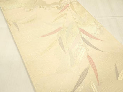 平和屋着物＊夏物 六通柄袋帯 流水渡橋草葉文 金糸 正絹 逸品 DABD6729cm