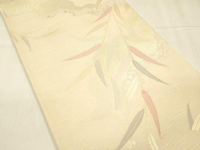 平和屋着物＊夏物 六通柄袋帯 流水渡橋草葉文 金糸 正絹 逸品 DABD6729cm