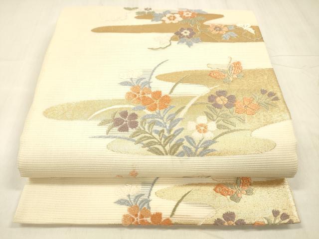 平和屋着物＊夏物 六通柄袋帯 唐織 花蝶文 金糸 正絹 逸品 DABD6730cm