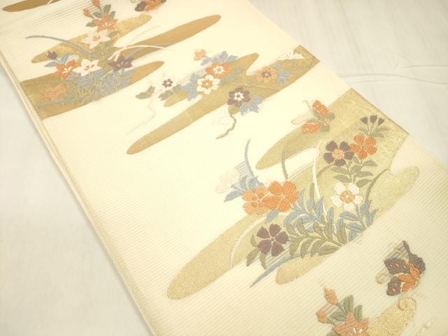 平和屋着物＊夏物 六通柄袋帯 唐織 花蝶文 金糸 正絹 逸品 DABD6730cm