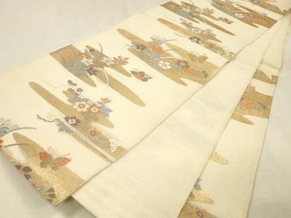 平和屋着物＊夏物 六通柄袋帯 唐織 花蝶文 金糸 正絹 逸品 DABD6730cm