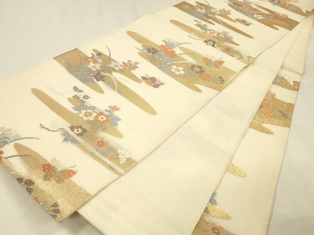 平和屋着物＊夏物 六通柄袋帯 唐織 花蝶文 金糸 正絹 逸品 DABD6730cm