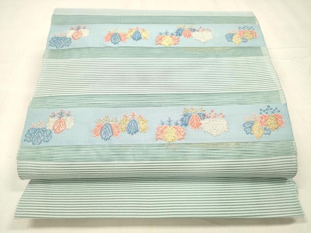 平和屋着物＊夏物　九寸名古屋帯　草花文　金銀糸　逸品　CAAR0711eg 平和屋着物＊夏物 絽綴れ 八寸名古屋帯 横段草花文 金